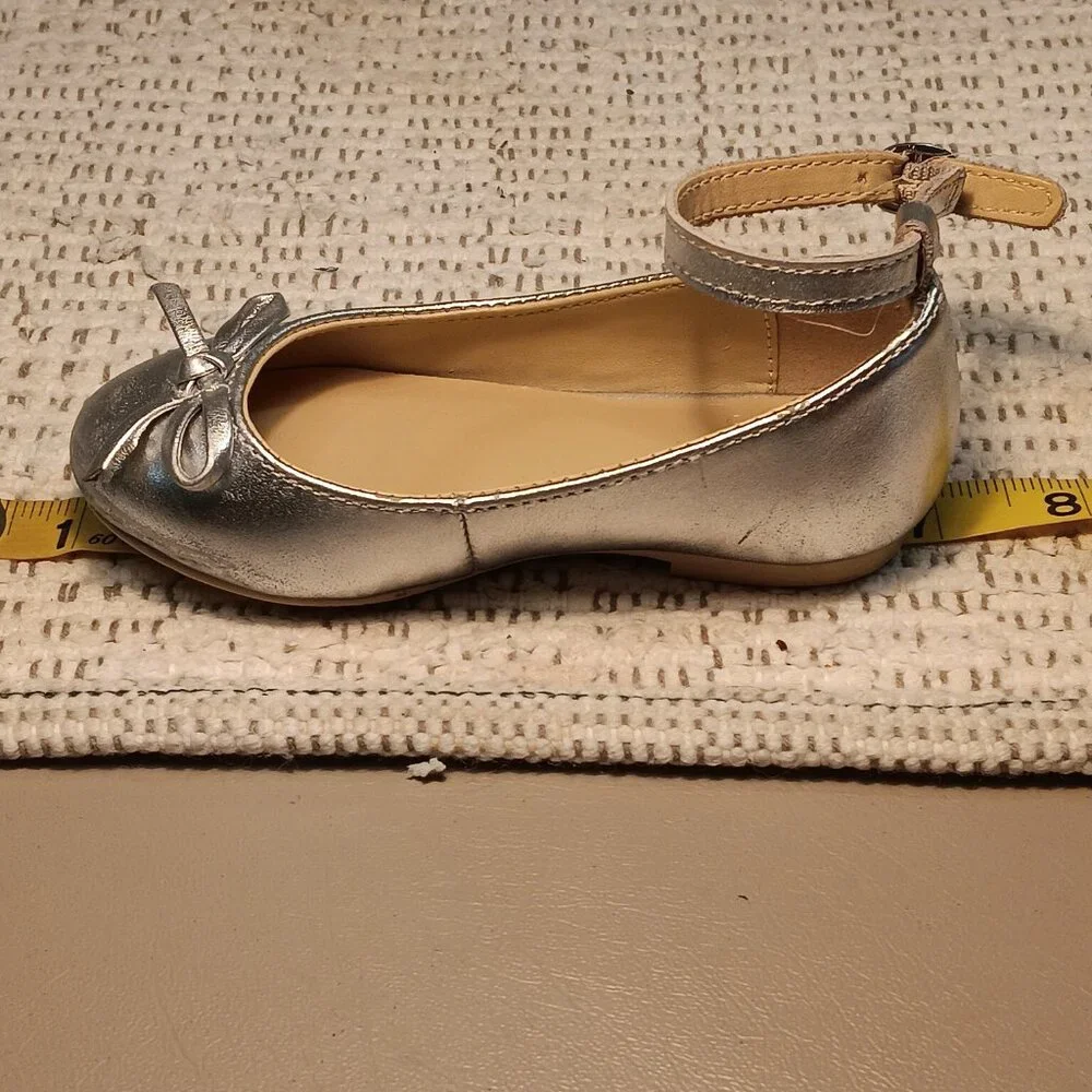 Janie & Jack little girls Metallic Ankle Strap Bow Ballet dress Flats sz 7 -READ